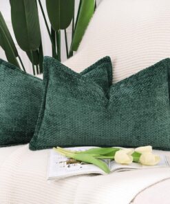 Madizz 2er Set Weiche Chenille Samt Kissenbezüge für Wohnzimmer und Schlafzimmer - Modern Dunkelgrün 40x80 cm