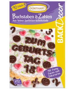 Günthart BackDecor 90 Stück Schokолadene Buchstaben und Zahlen, essbare Alphabete für Torten und CupCakes, 1er Pack (47