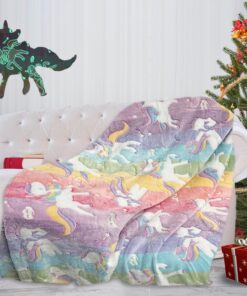 Niedlicher Einhornmusterndecke für Kinder im Dunkeln leuchtend 150×130 cm Flanell-Fleece GeburtstagssurpriseYearsTransit