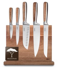 Premium Edelstahl 6 Teiliges Messerblock Set - perfekt für Küchenprofi und Familien (Edelstahl, Akazienholz) | Magnetis