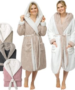 CalmyLIFE flauschige Kuschelbademantel Damen mit Kapuze --flexibel einsetzbar-OEKO-TEX