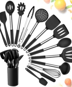 Herogo Küchenhelfer Set, 15 teiliges Silikon Kochgeschirr Küchenutensilien, Antihaft & Hitzebeständiger Küchenset, Edels