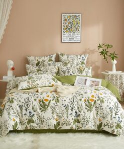 Luowei Blumen Bettwäsche 135x200 Baumwolle 2-Teilig Set für dein Grünes Weißes Bett Oeko-Tex Bettwäsche Set mit Reißvers