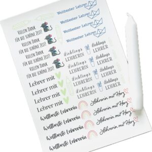 Kerzentattoos für Lehrer und Lehrerinnen mit Herz - Danke für die schöne Zeit - DIN A4 Kerzenaufkleber