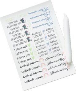 Kerzentattoos für Lehrer und Lehrerinnen mit Herz - Danke für die schöne Zeit - DIN A4 Kerzenaufkleber