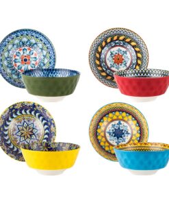 HENXFEN LEAD Porzellan Salatschüssel 750ml 4 Personen Bohemian Style Set für Ramen Suppen Pasta