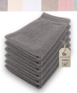 Frottierwaren 430gsm 100% Baumwolle Gästetuch Dunkelgrau/Anthrazit 6er Pack 30x50cm Seifenspüle Jacquard Bordüre