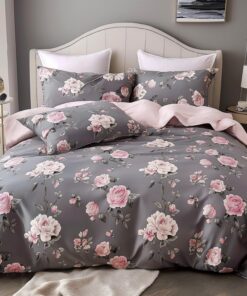 Boqingzhu 3D Blumen Bettwäsche 135x200cm Rosa OEKO-TEX Vintage Muster Aesthetic Set Boqingzhu Rosenmuster Bettbezug 80x8