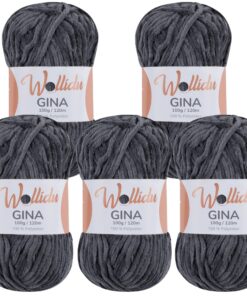 **Wollidu Gina Chenille Garn für Strick- und Häkelanfänger 5 x 100g/120m - Anthrazit Dunkelgrau - OEKO-TEX STANDARD 100