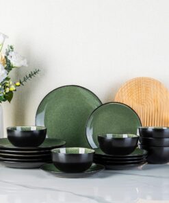 GBhome Steingut Geschirrset 18-tlg 6 Personen Mikrowellen- & Spülmaschinenfest Handarbeit Reaktive Glasur