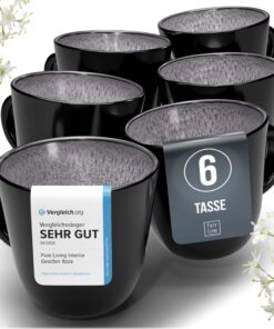 Steingut Kaffeetassen 6 Personen - TESTSIEGER, Stylisches Grau Tassen Set fürPure Living