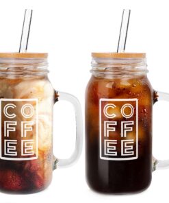 ANOTION Glas Becher mit Deckel und Strohhalm für Eiskaffee, 24oz Regelmäßiger Mund Mason Gläser für Reisen und Büro