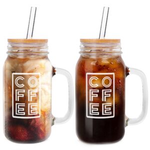 ANOTION Glas Trinkbecher mit Deckel und Strohhalm für Eiskaffee, 24oz Regelmäßiger Mund Mason Gläser zur Reise und im Bü