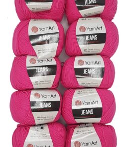 YarnArt Jeans Strickwolle 10 x 50g 55% Baumwolleuni (Pink 59) 500Gramm Einfarbig