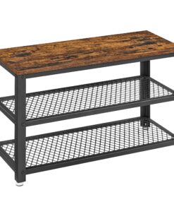 VASAGLE Schuhbank, Metallgestell, vintagebraun-schwarz, für Eingangsbereich und Flur, 30 x 73 x 45 cm, Fluchtfach für Sc