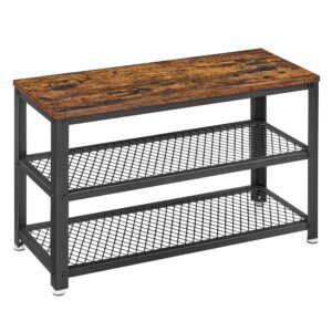 VASAGLE Schuhbank, Metallgestell, vintagebraun-schwarz, für Eingangsbereich und Flur, 30 x 73 x 45 cm, Fluchtfach für Sc