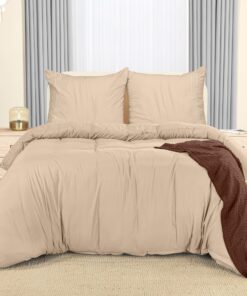 Utopia Bedding Mikrofaser Bettwäsche Beige - 220x240 Set + 2 Bestickte Kissenbezüge 65x65 cm