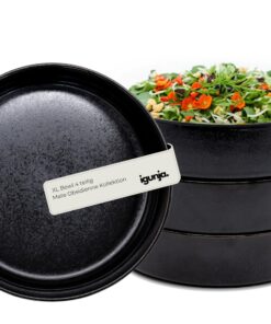 Premium Steingut XL Schüssel Set Schwarz [4 teilig 1L] 100% Handfertigung Ramen Pasta Bowl