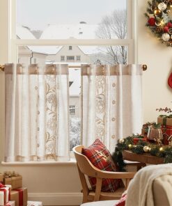 TOPICK Scheibengardinen Wohnzimmer Weiß Lichtdurchlässig Landhausstil mit Bestickte Leinen Vorhänge 2er Set 65Bx60H cm
