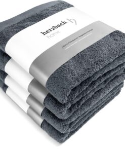 herzbach home Premium Handtücher 50 x 100 cm 4er-Set – weich & saugstark, Anthrazit