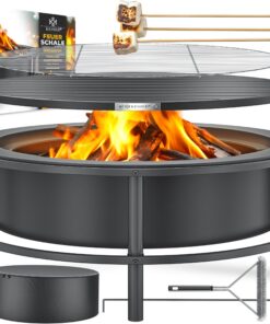 KESSER Feuerschale Ø65cm mit Grillrost | Mobile Feuerkorb aus 0,6mm Stahl für Gartenparty inkl. Feuerhaken & Cover