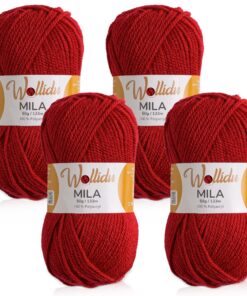 Wollidu Mila Garn für Häkeln und Stricken - Kirsche Rot - 50g/133m - 100% Polyacryl - OEKO-TEX STANDARD 100 | Wollidu M