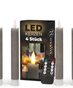 Stabkerzen LED mit Timer und echtem Wachs - TAUPE GRAU 18cm für indoor, 4 Stück, 6 Stunden Lichterdauer, 2,2cm Durchmess