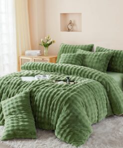 Plüsch Bettwäsche 155x220cm Grün Sailbeigrün Kuschelig Warm Winter Flanell Fleece Set Kuschelig Warm für Winter