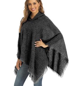 Crazy Bean Poncho Damen Winter Warm Winddicht mit Kapuze Fransen
