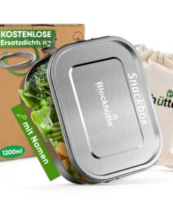 Blockhütte Personalisierte Edelstahl Brotdose mit Gravur | 1200 ml | 3 Fächer Bento Lunchbox für Kinder & Erwachsene