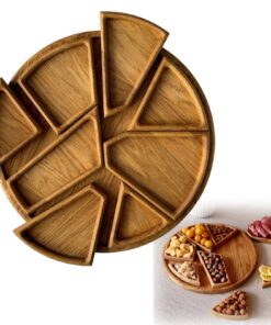 Eichenholz Puzzle-Serviertablett mit Herausnehmbaren Fächern 30cm – Kreative Runde Servierplatte für Obst Nüsse Snacks P