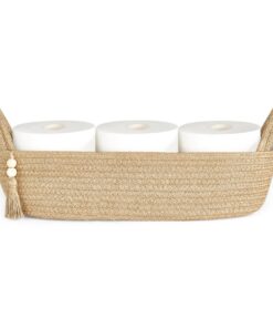 Mkono Kleiner Aufbewahrungskorb Boho-Badezimmer-Dekor gewebtes Seil Schlafzimmer Wohnzimmer, Jute, 39,9 cm L x 15,2 cm B