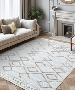 TOPICK Niedriger Fluß Teppich, 150 x 210 cm, Taupe, weich, modern, für Wohnzimmer und Schlafzimmer, geometrischer Druck,