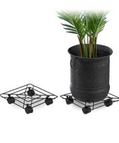 Relaxdays Pflanzenroller eckig - Innenausdehnung, Bremse & Rollunterstützer, perfekt für Blumentöpfe, Metall, 28x28cm, S
