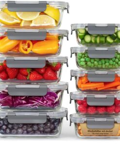 Meal Prep Boxen & Glas-Frischhaltedosen Set – BPA-frei, Spülmaschinen-, Mikrowellen- & Gefriergeeignet – 20-teilig