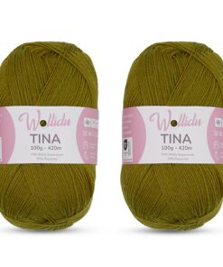Wollidu Tina Strumpfwolle/Sockengarn – 75% Wolle 25% Polyamid – 100g/420m Nadelstärke 2-3 mm – uni Sockenwolle – Olivgrü