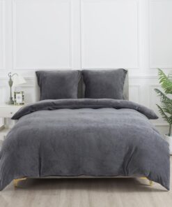 Plüsch Bettwäsche Schwarz Grau 2tlg Set Winter Warm Flauschig Kuschelig Cover