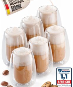 Doppelwandige Cappuccino Tassen 6er Set 250ml - Modernes Design für Coffee-Lovers | Doppelwandige Cappuccino Tassen 6er