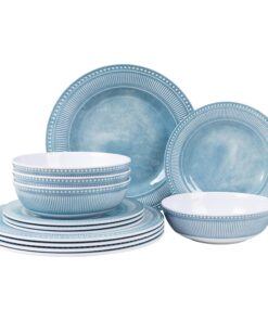 AELS Blue Melamin-Geschirr-Set, 12-teilig, spülmaschinenfest, unzerbrechlich und BPA-frei