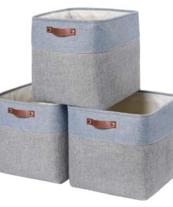Mangata 33cm Aufbewahrungsbox Stoff, ideal für Regale, 3er Pack, 33x33x33 cm, Grau-Blau | Speicheroptimierter Korb für I