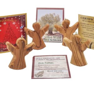 Olivenholz Hängende Engel Ornament Set von 4 Stück | christliches Geschenk für Haus & Auto Rückspiegel | Schutzengel Fig