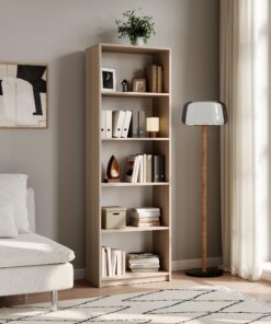 Home Collective Bücherregal Sonoma-Eiche MDF Holz 5 offene Fächer Raumteiler 60 cm Breite