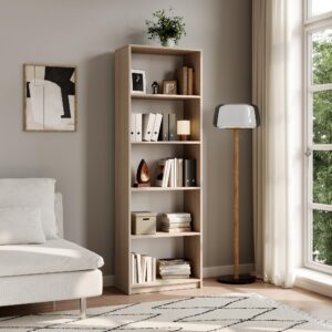 Home Collective Bücherregal Sonoma-Eiche MDF Holz 5 offene Fächer Raumteiler 60 cm Breite