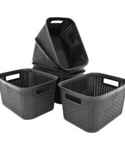 9 Liter Aufbewahrungskorb mit Griffen im Rattan-Design, recyclebares PP, für Umwälzungsfreundliche 5er Set | Anthrazit