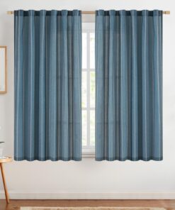 TOPICK Blau Gardinen für Wohnzimmer und Schlafzimmer - Halbtransparente Streifenvorhänge mit Tunnelzug - Landhausstil -