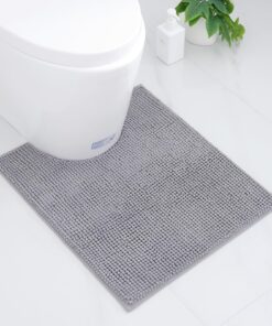 Homaxy Hellgrauer Chenille Badzimmerteppich für WC rutschfester Saugfähiger VorlegerOEKO-TEX STANDARD 100 Homaxy Hellgra