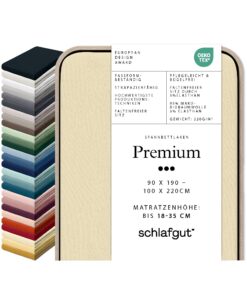 Premium Spannbettlaken Schlafgut Made in Green by Oeko TEX (90x190cm-100x220cm, 18-35 cm Matratenzusatz, Gelb Hell) Pr