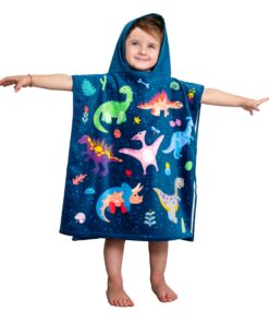 Theonoi Kinder Badeponcho mit Kapuze 100% Baumwolle Dinosaurier für Jungen & Mädchen