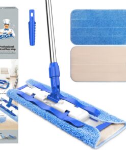 MR.SIGA Professionelle Mikrofaser-Wischmop für Hartholz-, Laminat- und Fliesenboden - Edelstahlgriff inkl. 3 wiederverwe