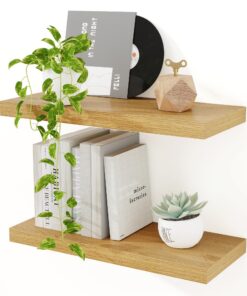 Extra Breit Wandregal Eiche Holz 40cm 23,5cm Tiefe 2er Set Schweberegal für Küche Wohnzimmer
